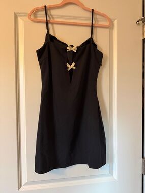 Motel Rocks Black Mini Dress with Cream Bow Accents
